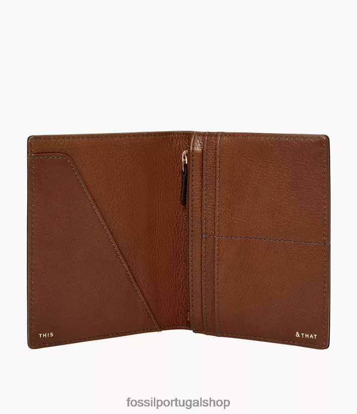 Fossil mulheres caso de passaporte RFID de viagem marrom acessório 40NJ6Z1978