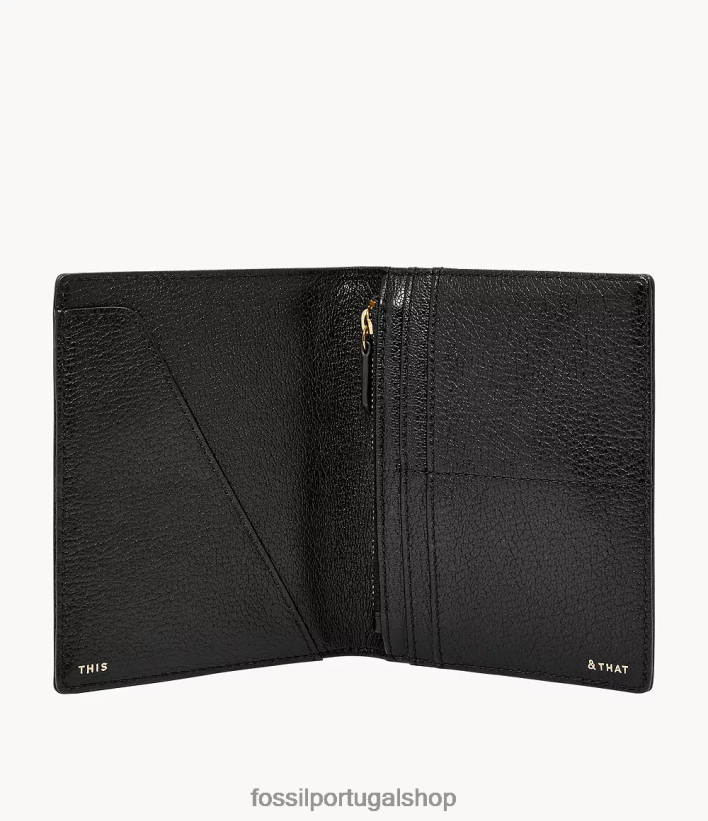 Fossil mulheres caso de passaporte RFID de viagem preto acessório 40NJ6Z1981