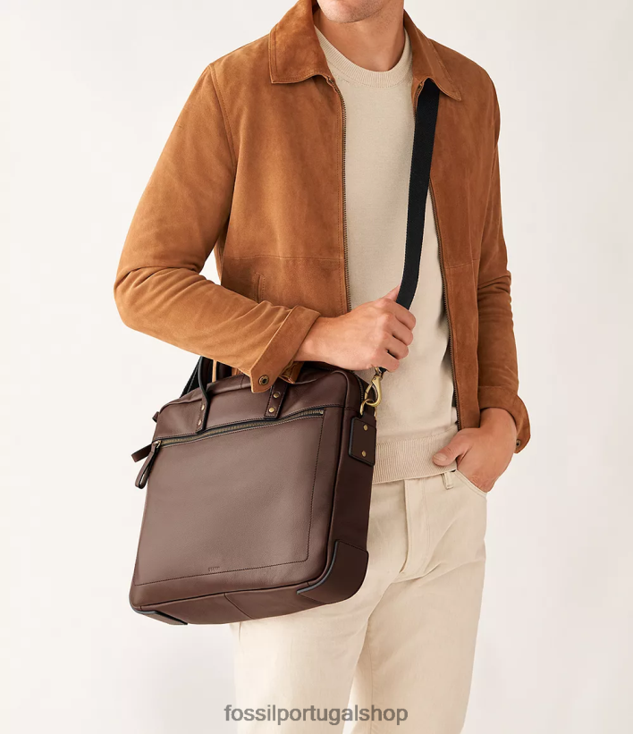 Fossil homens bolsa de trabalho com zíper duplo haskell marrom escuro bolsa 40NJ6Z1617