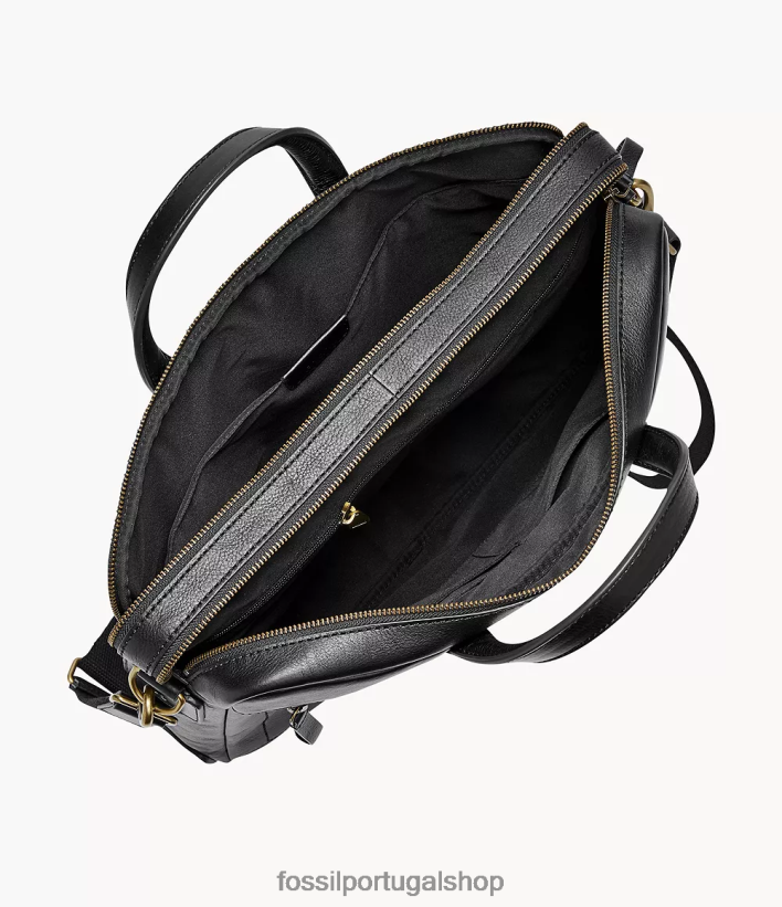Fossil homens bolsa de trabalho com zíper duplo haskell preto bolsa 40NJ6Z1618