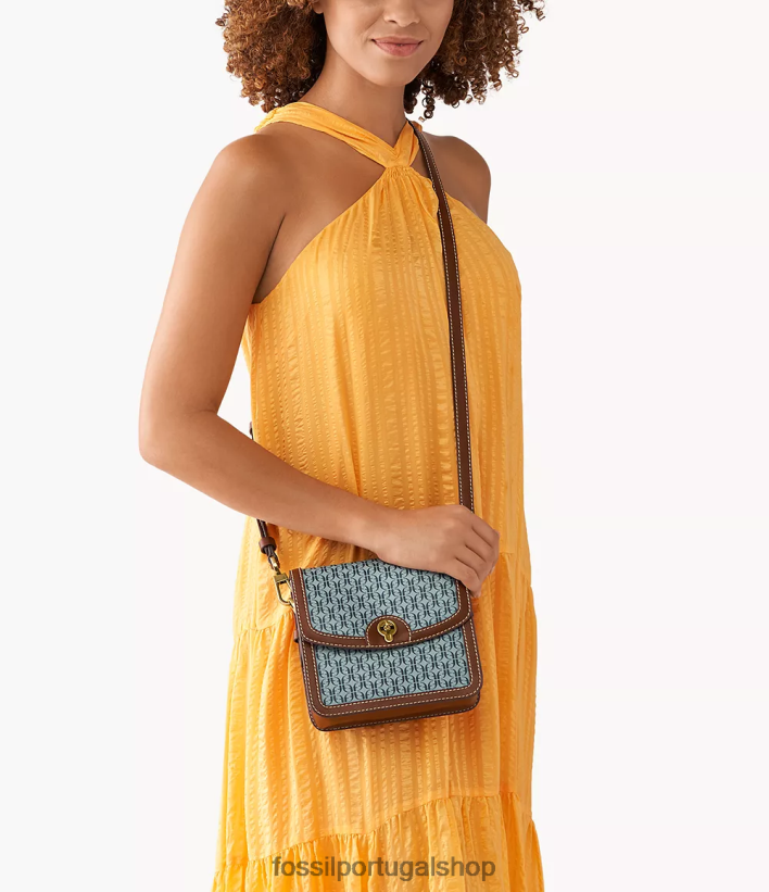 Fossil mulheres ainsley crossbody com aba pequena azul bolsa 40NJ6Z580
