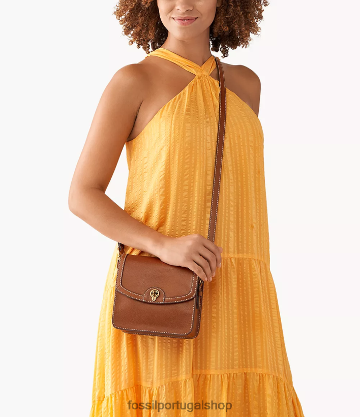 Fossil mulheres ainsley crossbody com aba pequena marrom bolsa 40NJ6Z438