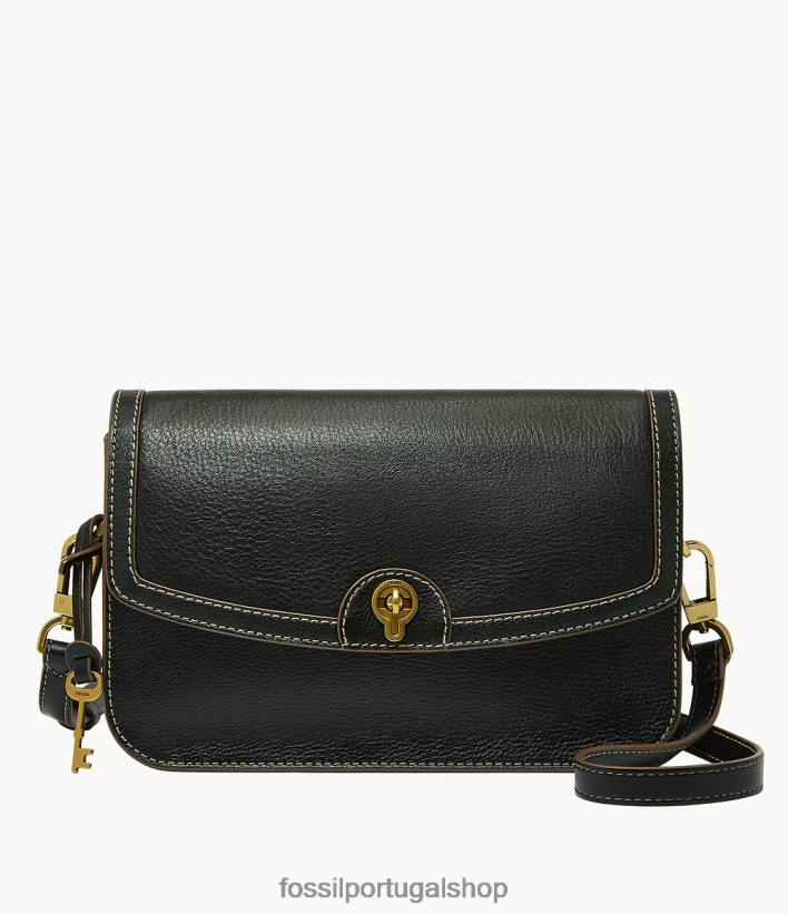 Fossil mulheres bolsa crossbody com aba ainsley preto bolsa 40NJ6Z607