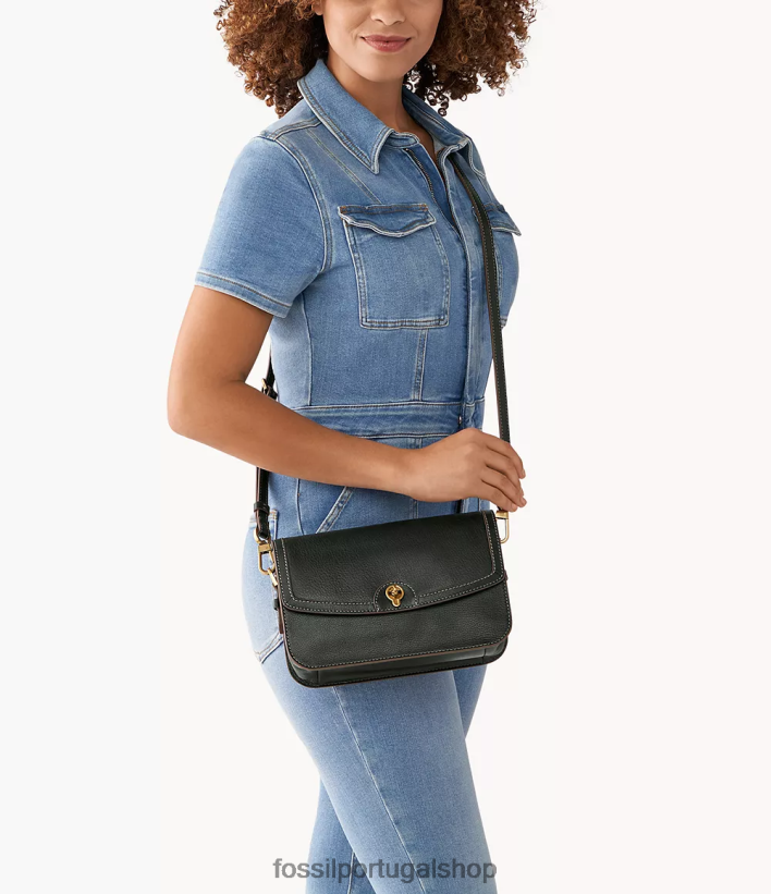 Fossil mulheres bolsa crossbody com aba ainsley preto bolsa 40NJ6Z607
