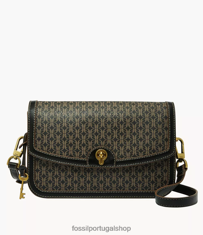 Fossil mulheres bolsa crossbody com aba ainsley preto bolsa 40NJ6Z641