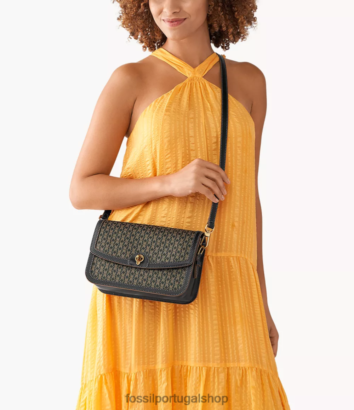 Fossil mulheres bolsa crossbody com aba ainsley preto bolsa 40NJ6Z641
