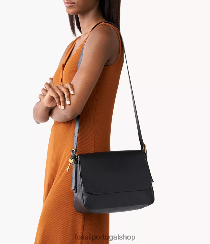 Fossil mulheres bolsa crossbody com aba grande harper preto bolsa 40NJ6Z460