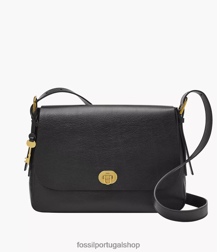 Fossil mulheres bolsa crossbody com aba grande harper preto bolsa 40NJ6Z669