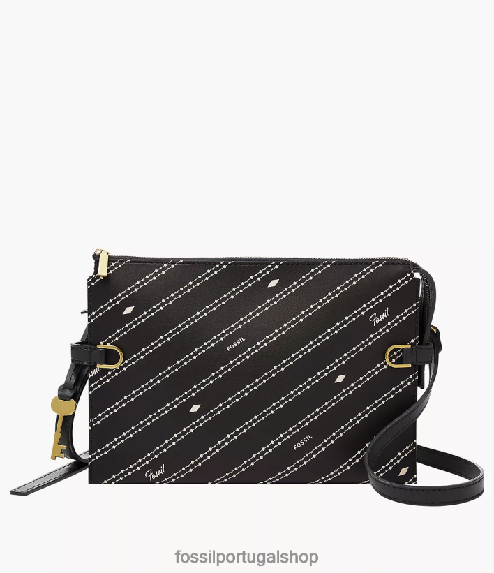 Fossil mulheres bolsa crossbody de couro kier cactus preto/osso bolsa 40NJ6Z644