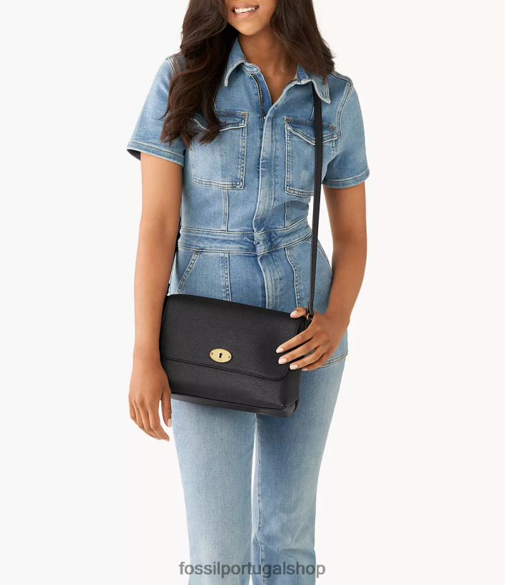 Fossil mulheres bolsa transversal com aba média gabriella preto bolsa 40NJ6Z530