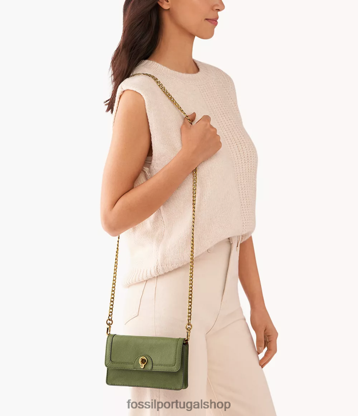 Fossil mulheres carteira ainsley com corrente e trava giratória Oliva bolsa 40NJ6Z526