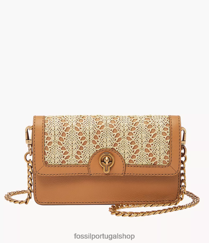 Fossil mulheres carteira ainsley com corrente e trava giratória camelo bolsa 40NJ6Z439