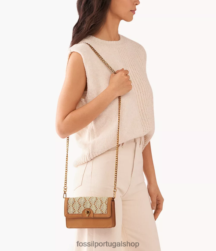 Fossil mulheres carteira ainsley com corrente e trava giratória camelo bolsa 40NJ6Z439