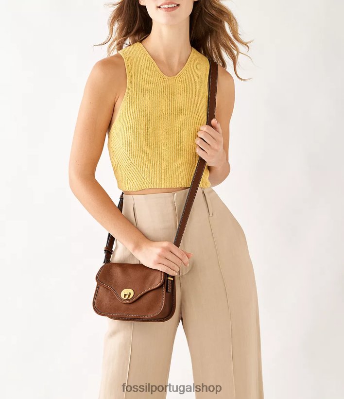Fossil mulheres crossbody com aba mini Heritage marrom bolsa 40NJ6Z285