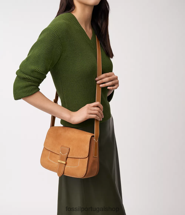 Fossil mulheres crossbody com aba tremont bronzeado bolsa 40NJ6Z319