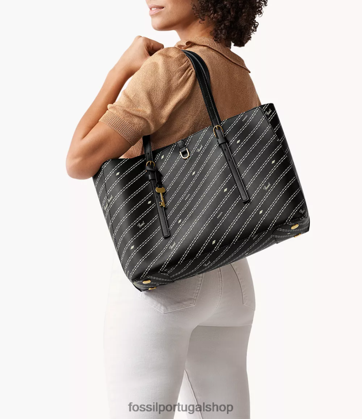 Fossil mulheres bolsa de couro de cacto kier preto/osso bolsa 40NJ6Z572