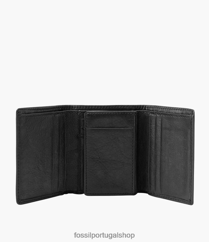 Fossil homens Ingram com três dobras preto carteira 40NJ6Z1758