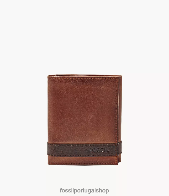 Fossil homens Quinn com três dobras marrom carteira 40NJ6Z1838
