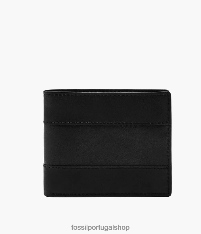 Fossil homens Everett bifold com flip id preto carteira 40NJ6Z1670