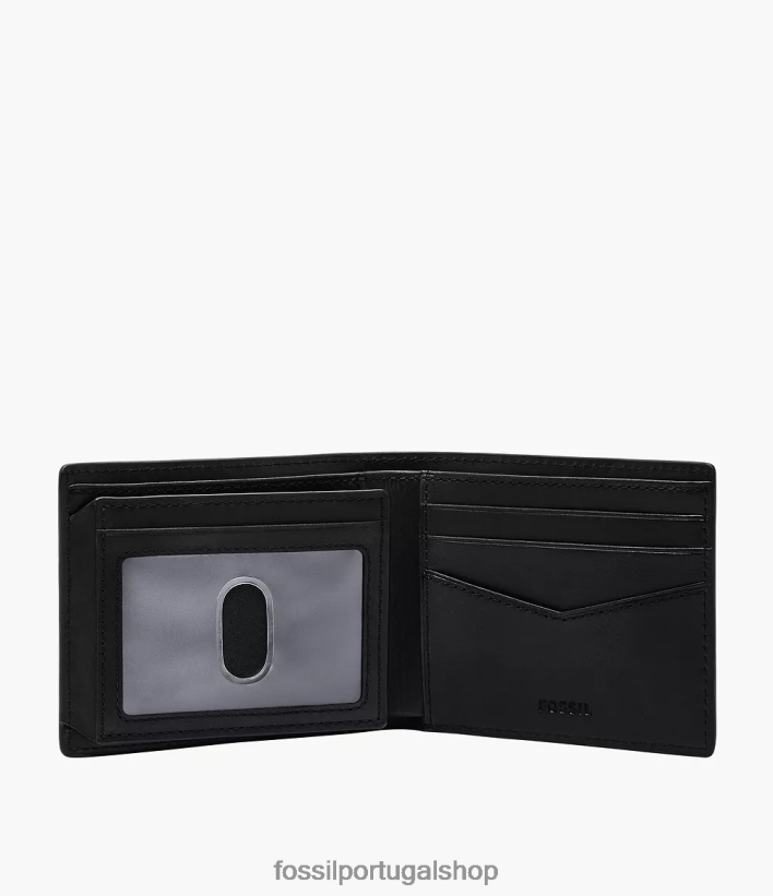 Fossil homens Everett bifold com flip id preto carteira 40NJ6Z1670