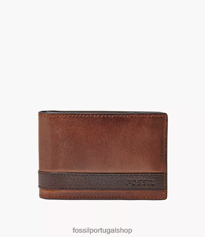Fossil homens Quinn clipe de dinheiro duplo marrom carteira 40NJ6Z1675