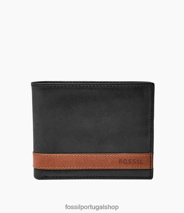 Fossil homens Quinn flip id duplo preto carteira 40NJ6Z1660