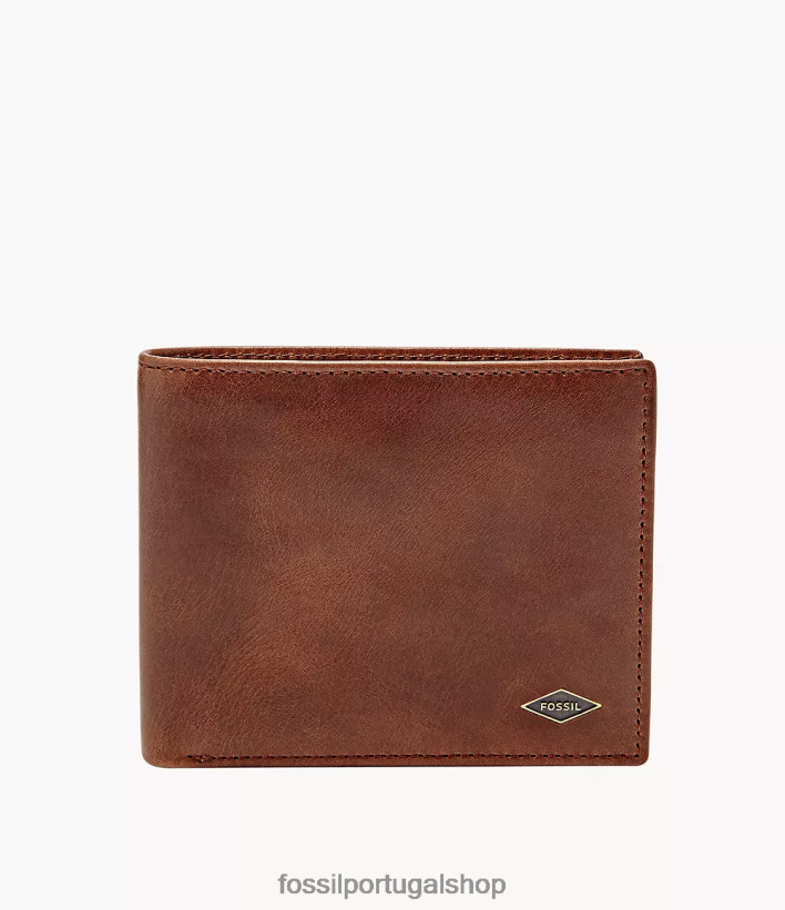 Fossil homens Ryan RFID bolso grande para moedas com dobra dupla marrom carteira 40NJ6Z1669