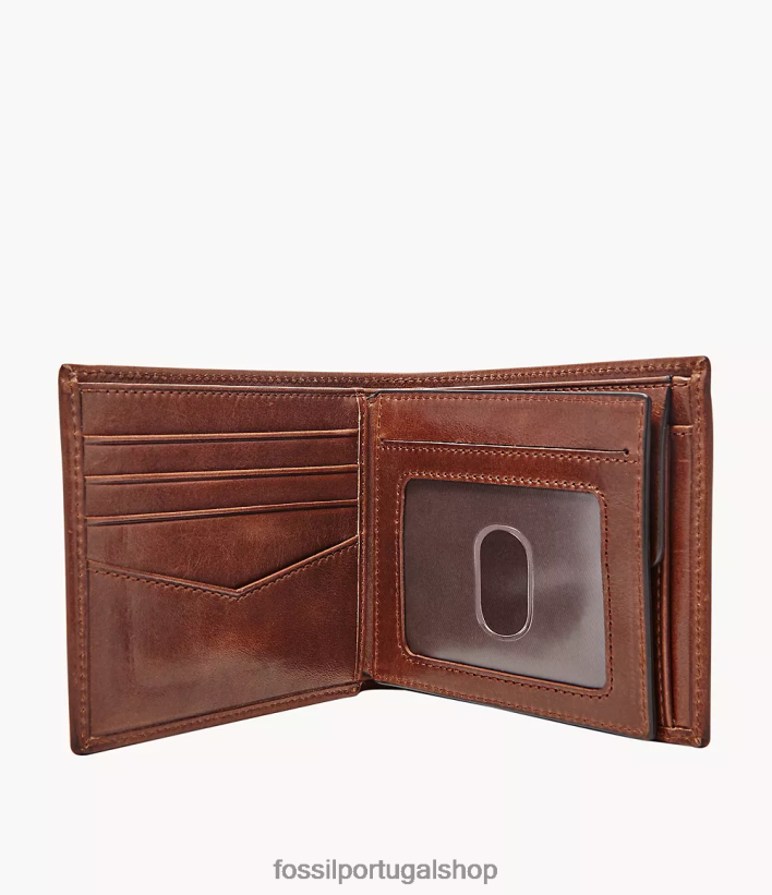 Fossil homens Ryan RFID bolso grande para moedas com dobra dupla marrom carteira 40NJ6Z1669