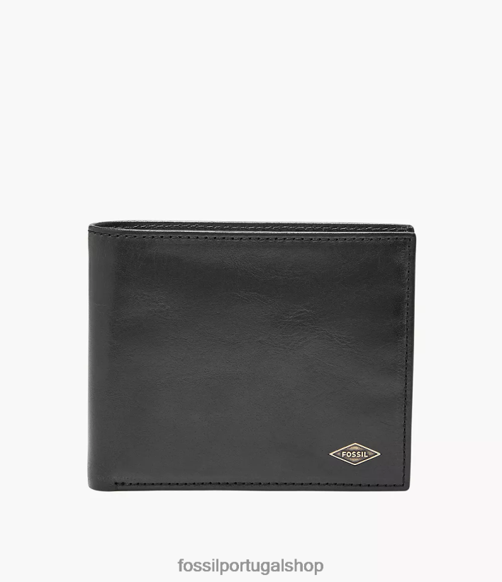 Fossil homens Ryan RFID bolso grande para moedas com dobra dupla preto carteira 40NJ6Z1674