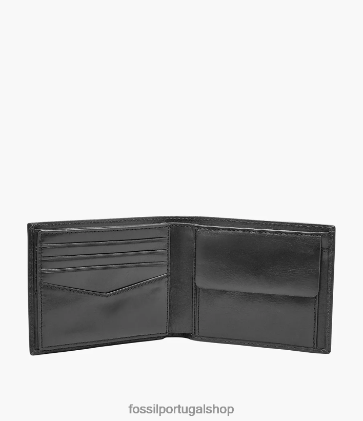 Fossil homens Ryan RFID bolso grande para moedas com dobra dupla preto carteira 40NJ6Z1674