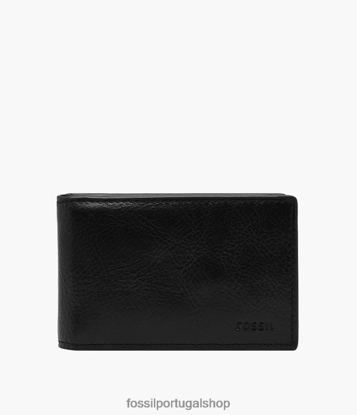 Fossil homens andrew bolso frontal duplo preto carteira 40NJ6Z1694