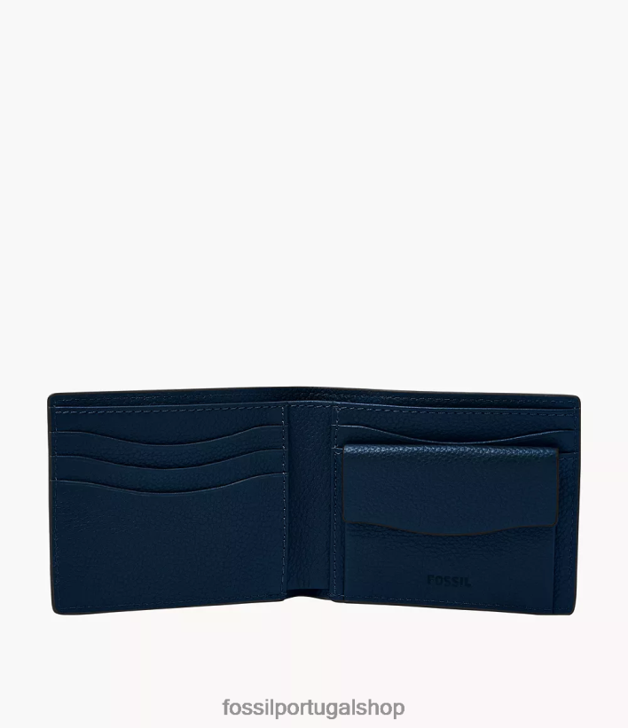 Fossil homens bolso de moeda anderson duplo marinha carteira 40NJ6Z1708
