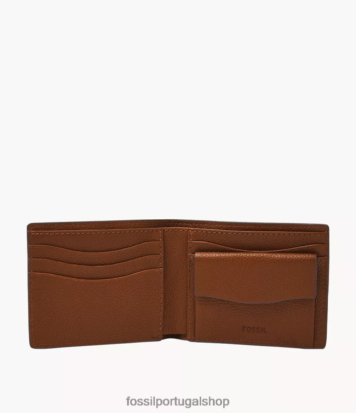 Fossil homens bolso de moeda anderson duplo marrom carteira 40NJ6Z1704