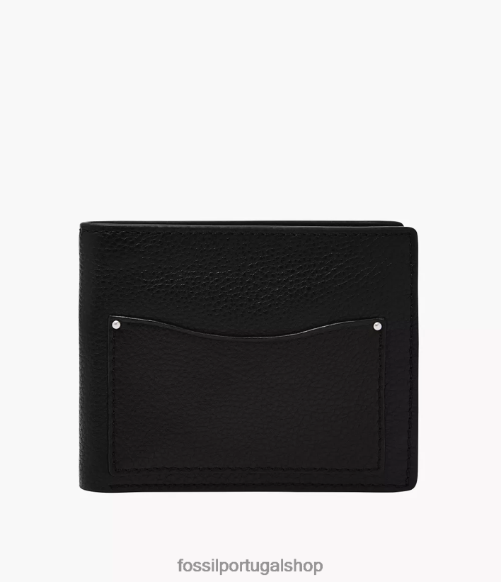 Fossil homens bolso de moeda anderson duplo preto carteira 40NJ6Z1705