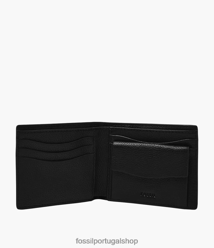 Fossil homens bolso de moeda anderson duplo preto carteira 40NJ6Z1705