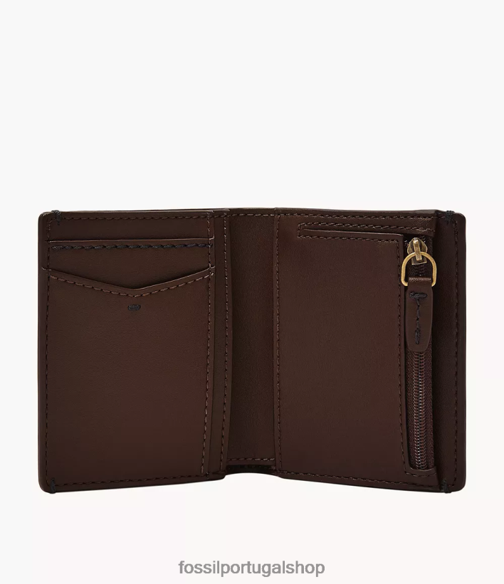 Fossil homens bolso de moedas joshua duplo marrom escuro carteira 40NJ6Z1828