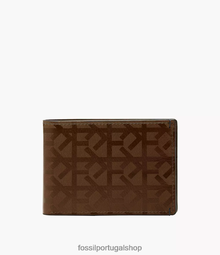 Fossil homens bolso frontal bronson duplo marrom carteira 40NJ6Z1819