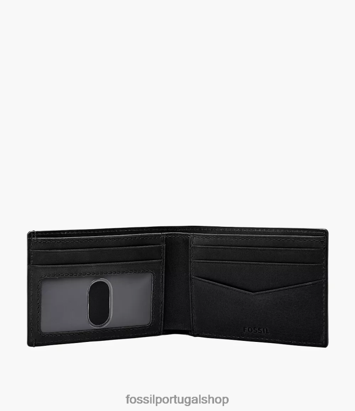 Fossil homens bolso frontal bronson duplo preto carteira 40NJ6Z1803