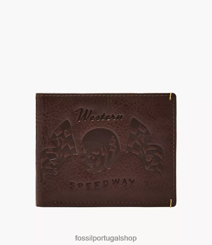Fossil homens bronson duplo com identificação marrom escuro carteira 40NJ6Z1697