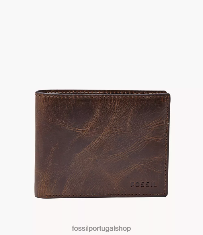 Fossil homens derrick rfid bifold com flip id marrom carteira 40NJ6Z1655