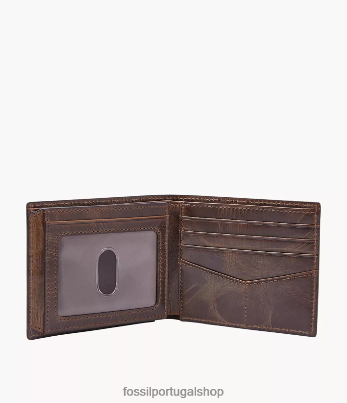 Fossil homens derrick rfid bifold com flip id marrom carteira 40NJ6Z1655