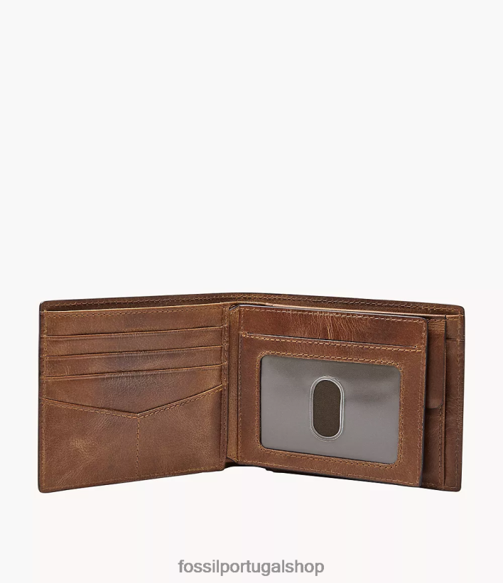 Fossil homens derrick rfid bolso grande para moedas com dobra dupla marrom carteira 40NJ6Z1679