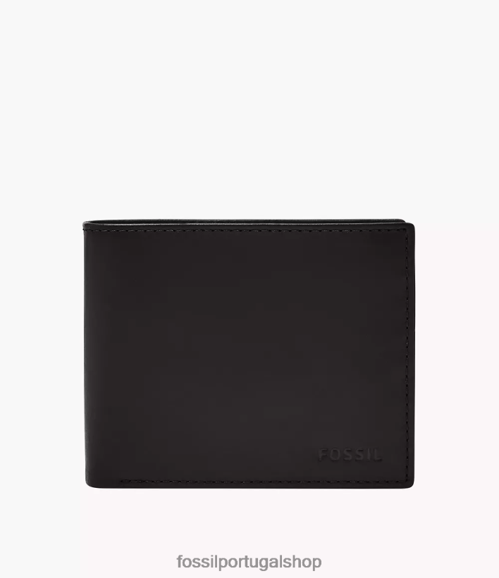 Fossil homens derrick rfid bolso grande para moedas com dobra dupla preto carteira 40NJ6Z1668