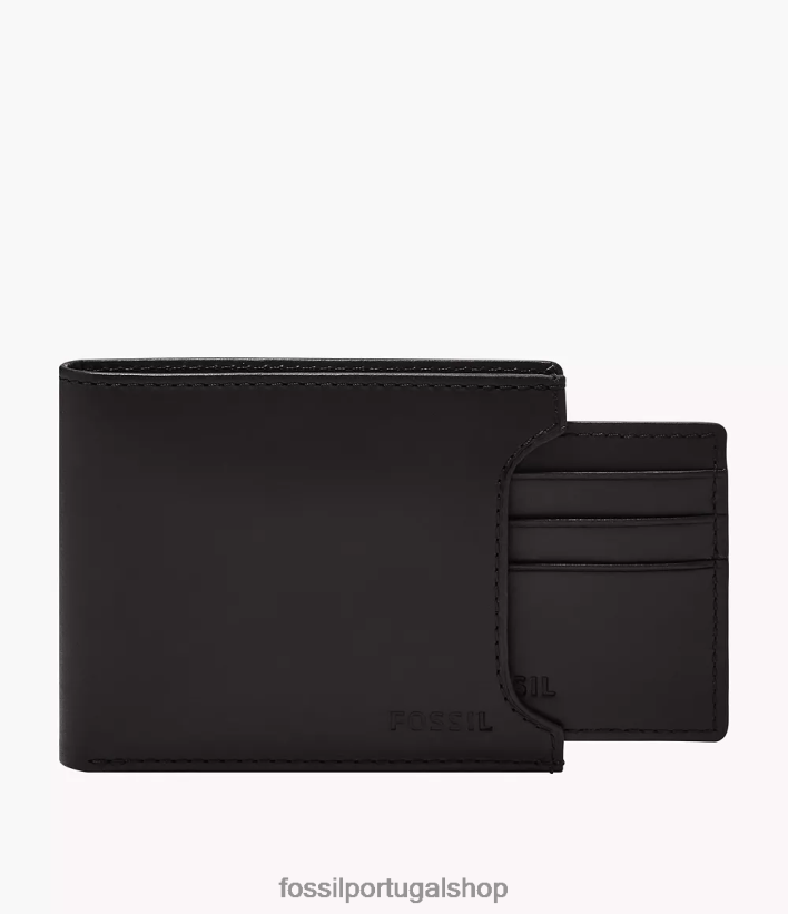Fossil homens derrick rfid deslizante 2 em 1 preto carteira 40NJ6Z1661