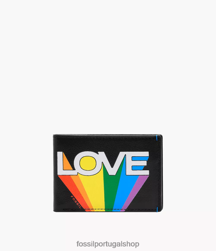 Fossil homens edição limitada orgulho bronson bolso frontal bifold preto carteira 40NJ6Z1795