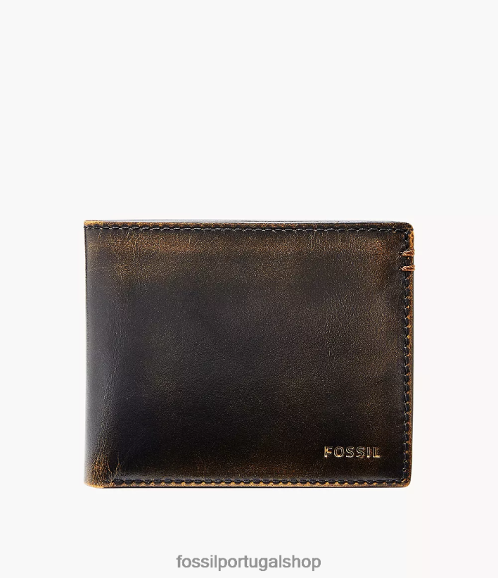 Fossil homens wade flip id duplo preto carteira 40NJ6Z1663