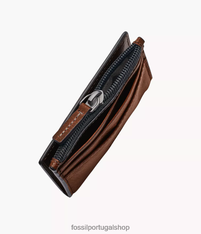 Fossil homens estojo com zíper para cartão andrew conhaque carteira 40NJ6Z1730