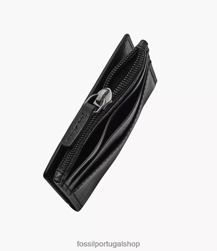 Fossil homens estojo com zíper para cartão andrew preto carteira 40NJ6Z1736