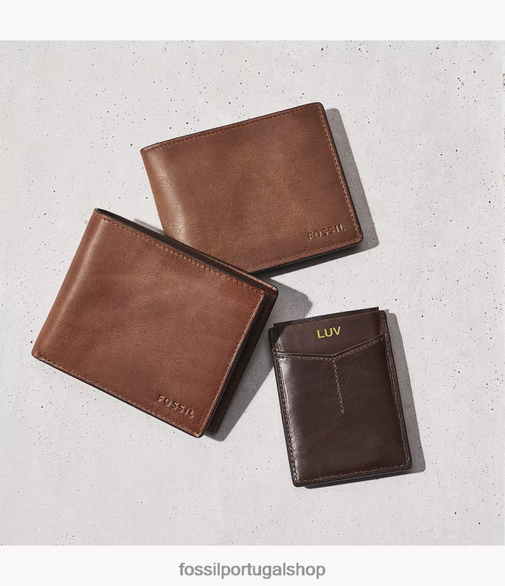 Fossil homens estojo de cartão magnético Derrick RFID marrom carteira 40NJ6Z1724