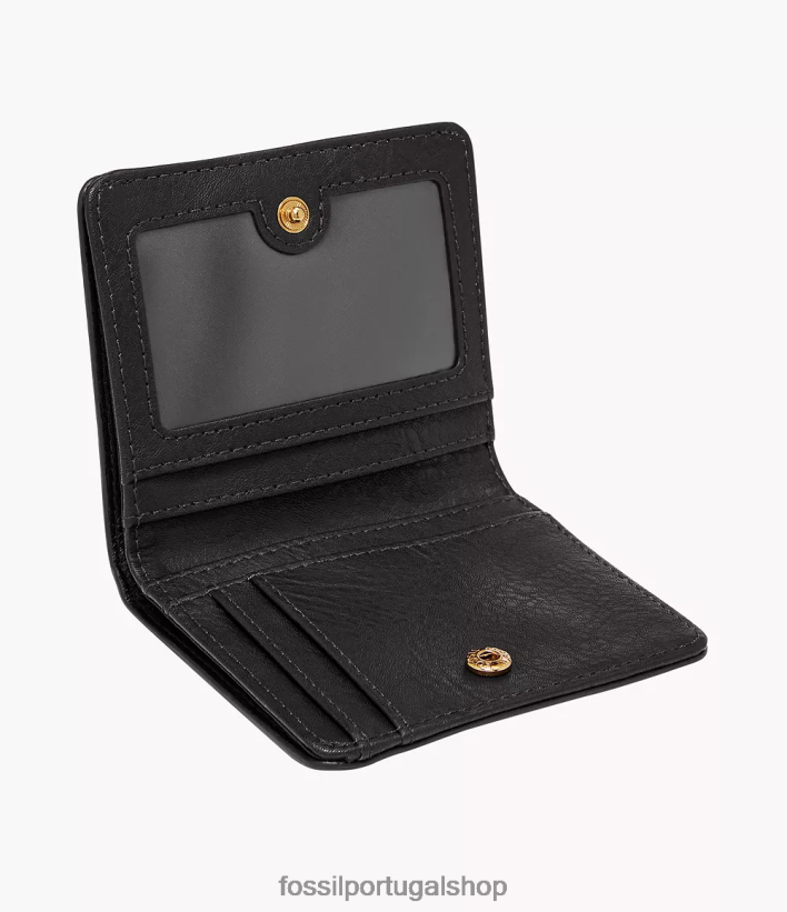 Fossil mulheres logan pequeno rfid duplo preto carteira 40NJ6Z744
